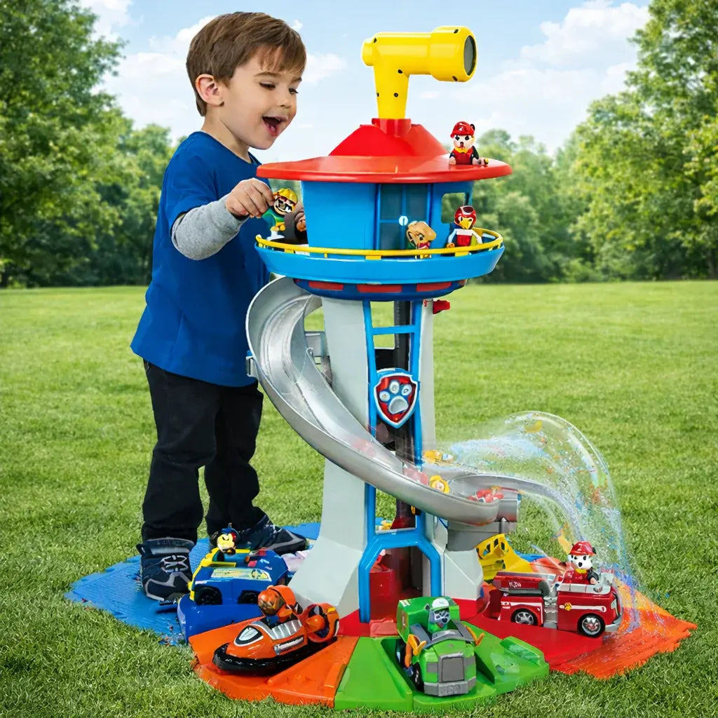 Children's Slide Tower Track Playset with Toy Vehicles