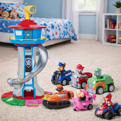 Children's Slide Tower Track Playset with Toy Vehicles