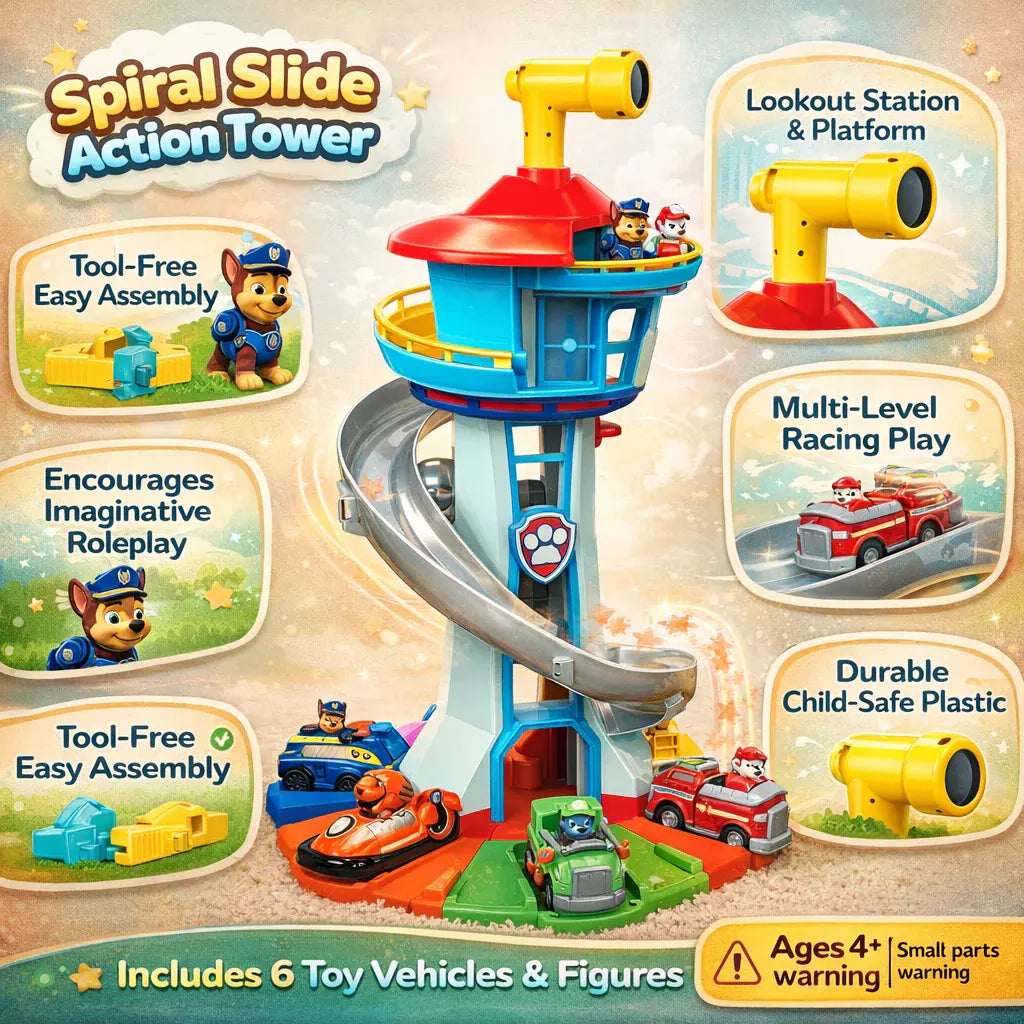 Children's Slide Tower Track Playset with Toy Vehicles