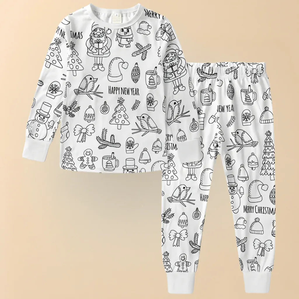 Christmas-Themed Coloring Pajamas for Kids
