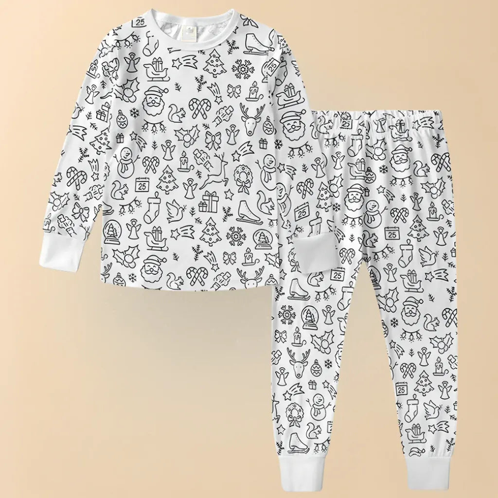 Christmas-Themed Coloring Pajamas for Kids