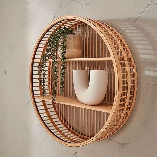 Circular Bamboo Floating Shelf | Handmade Boho Wall Organizer