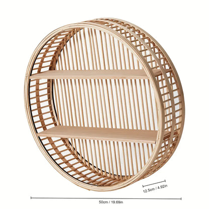 Circular Bamboo Floating Shelf | Handmade Boho Wall Organizer