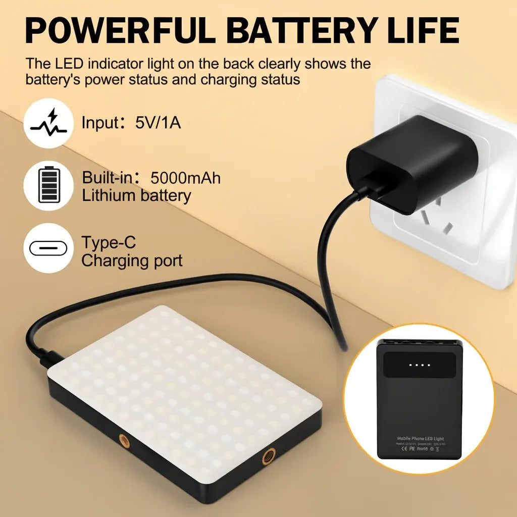 Clip-On LED Phone Camera Light with Adjustable Brightness Modes for Selfies