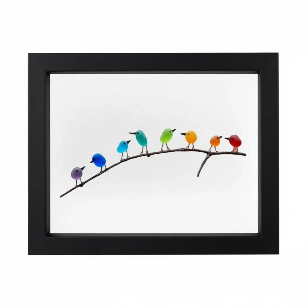 Coastal Bird Wall Decor with Sea Glass and Driftwood Frame