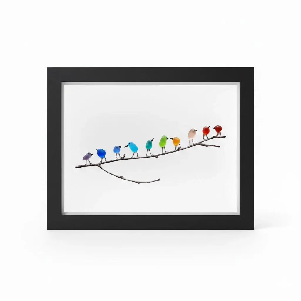Coastal Bird Wall Decor with Sea Glass and Driftwood Frame