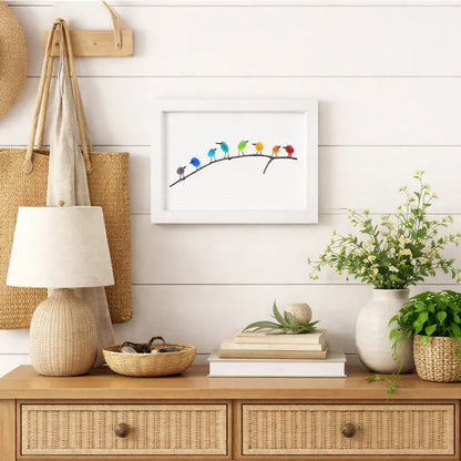 Coastal Bird Wall Decor with Sea Glass and Driftwood Frame