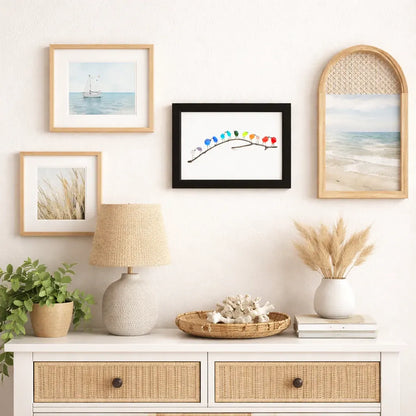 Coastal Bird Wall Decor with Sea Glass and Driftwood Frame