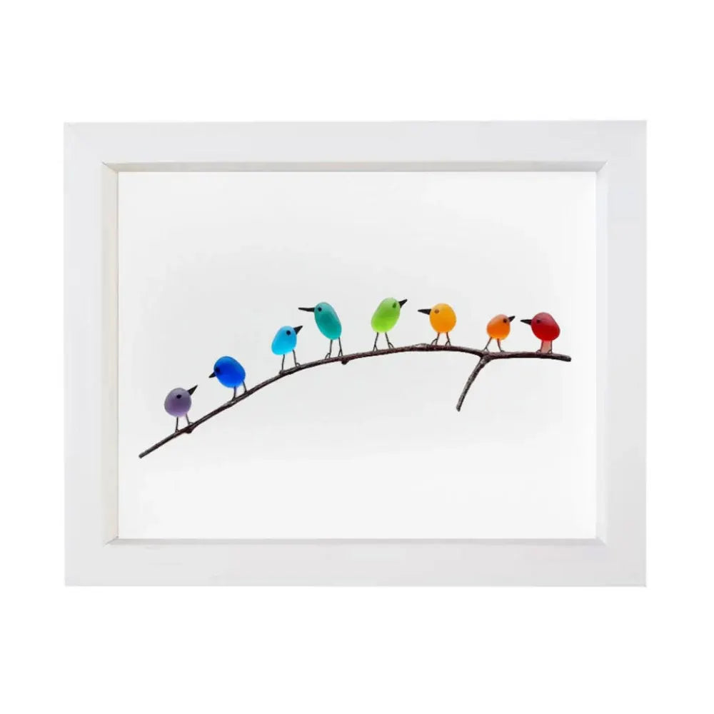 Coastal Bird Wall Decor with Sea Glass and Driftwood Frame
