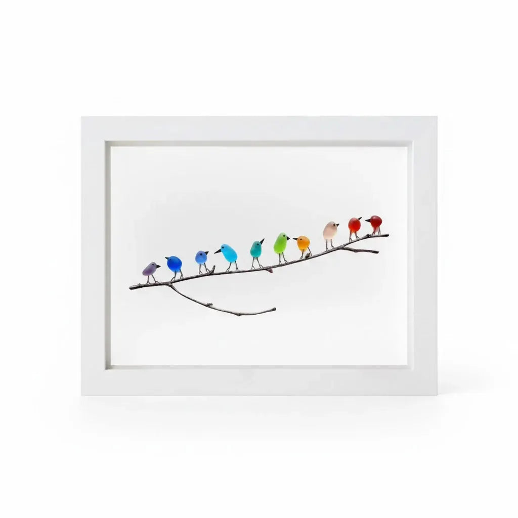 Coastal Bird Wall Decor with Sea Glass and Driftwood Frame