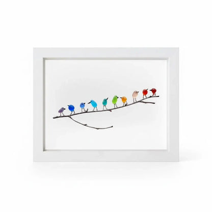 Coastal Bird Wall Decor with Sea Glass and Driftwood Frame