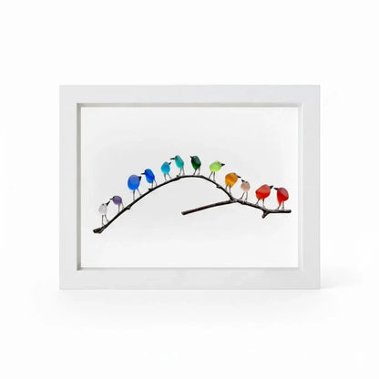 Coastal Bird Wall Decor with Sea Glass and Driftwood Frame
