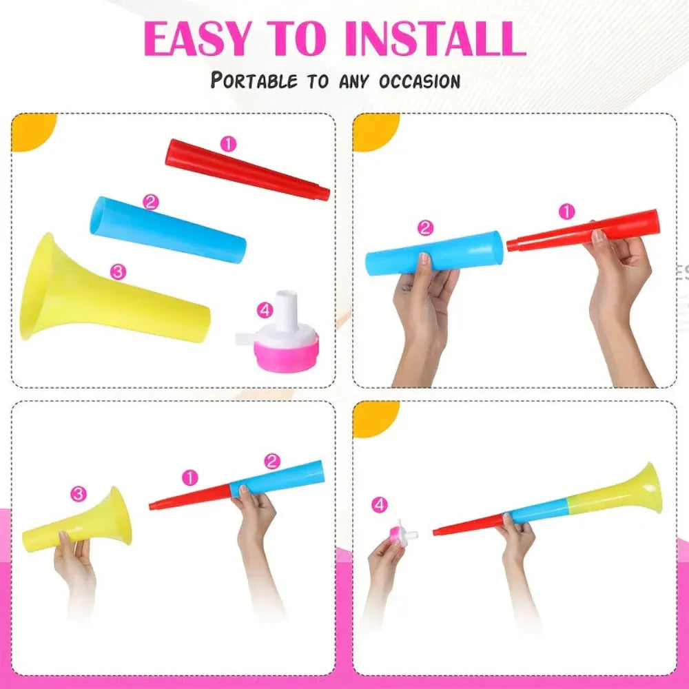 Collapsible Vuvuzela Horns - Loud Stadium Party Noise Makers Set