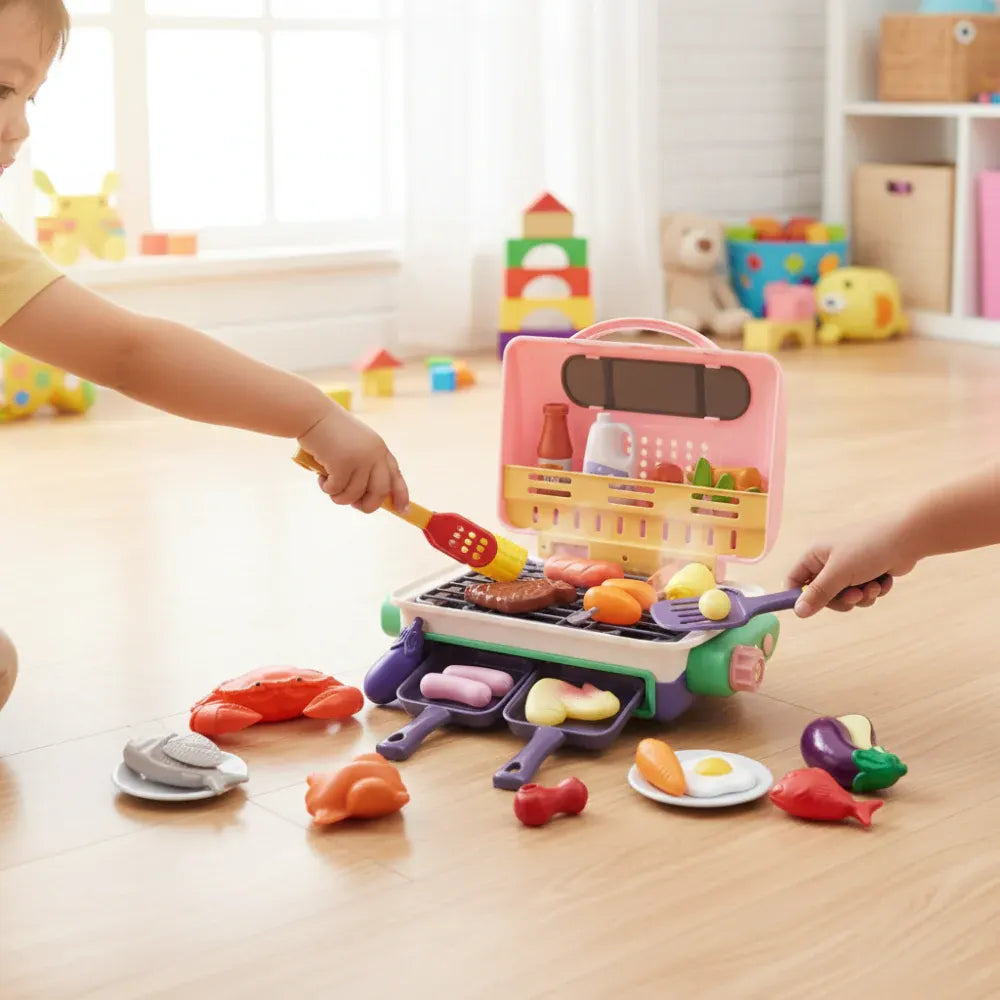 Color-Changing Kids BBQ Grill Playset with Realistic Smoke Effect