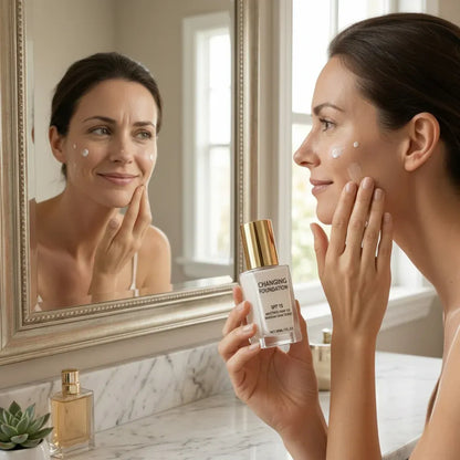 Color-Changing SPF Foundation Bottle with Adaptive Shade Technology