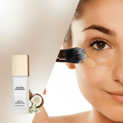 Color-Changing SPF Foundation Bottle with Adaptive Shade Technology