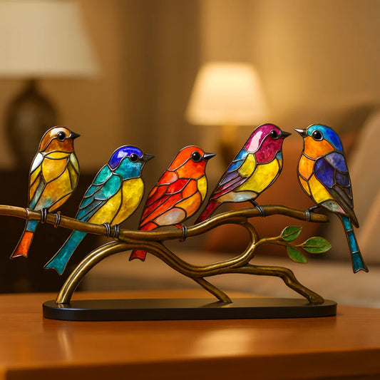 Colored Glass Bird Figurine Decorative Table Sculpture Accent