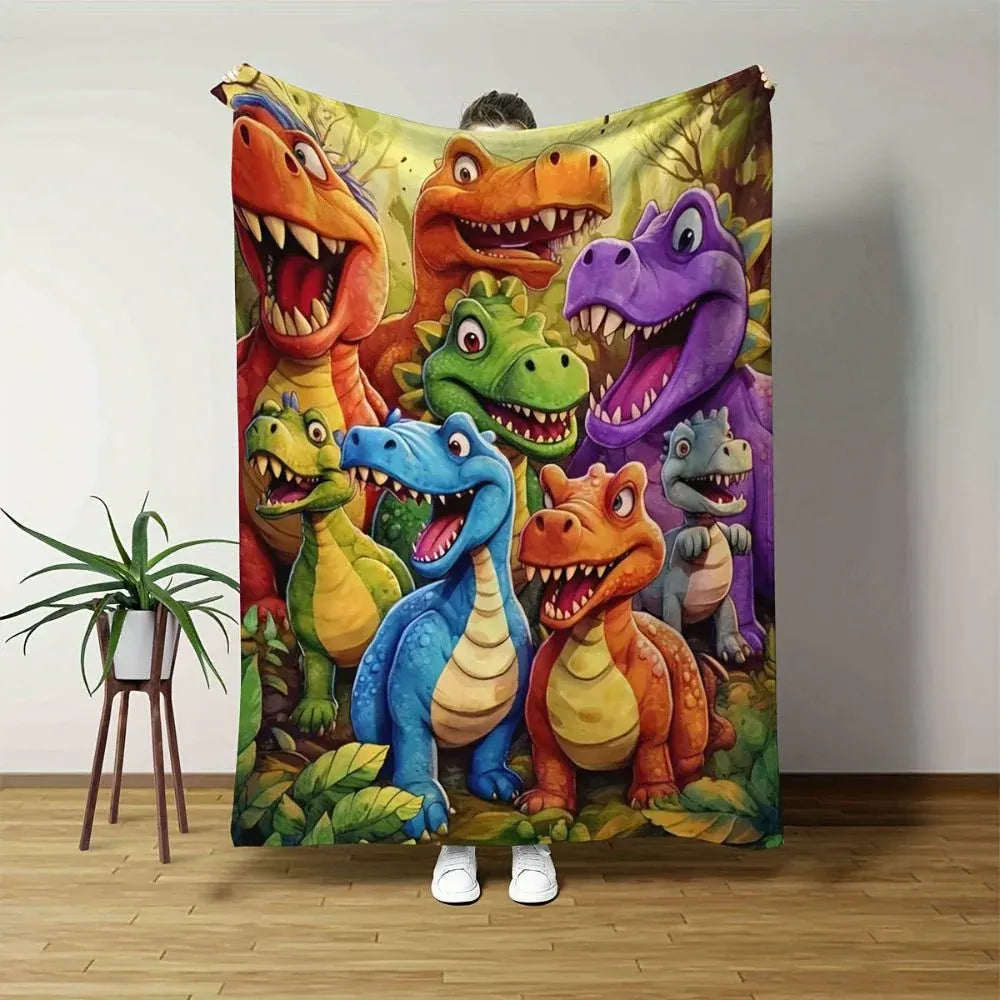 Colorful Dinosaur Cartoon Soft Fleece Throw Blanket for Kids Bed