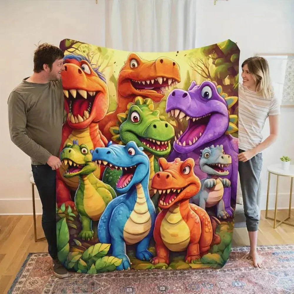 Colorful Dinosaur Cartoon Soft Fleece Throw Blanket for Kids Bed