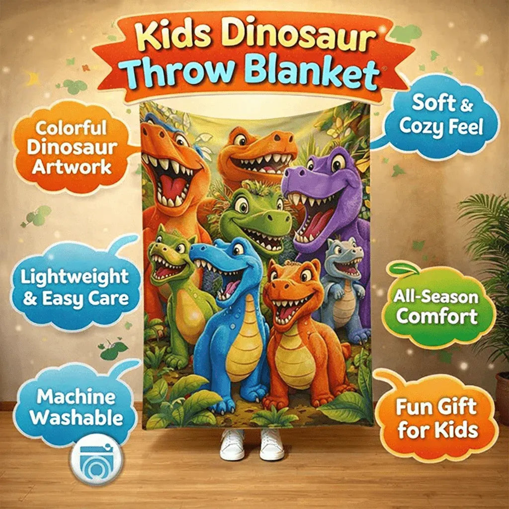 Colorful Dinosaur Cartoon Soft Fleece Throw Blanket for Kids Bed