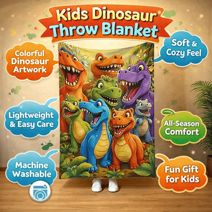 Colorful Dinosaur Cartoon Soft Fleece Throw Blanket for Kids Bed