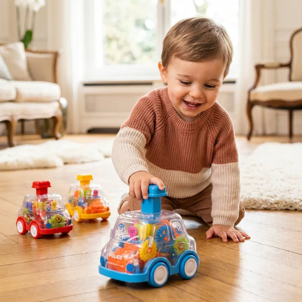 Colorful Educational Gear Mechanism Push-and-Go Toy Cars for Kids