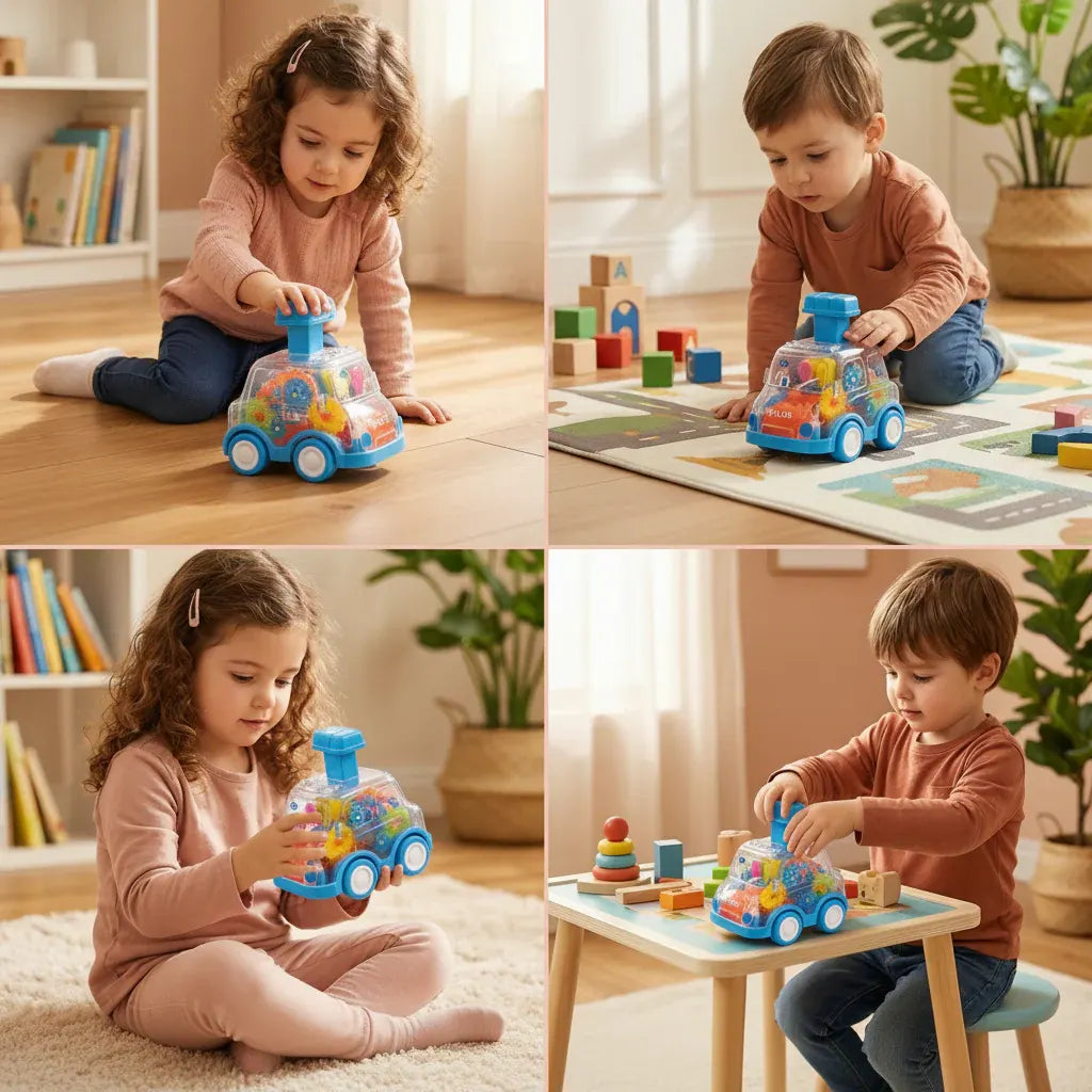 Colorful Educational Gear Mechanism Push-and-Go Toy Cars for Kids