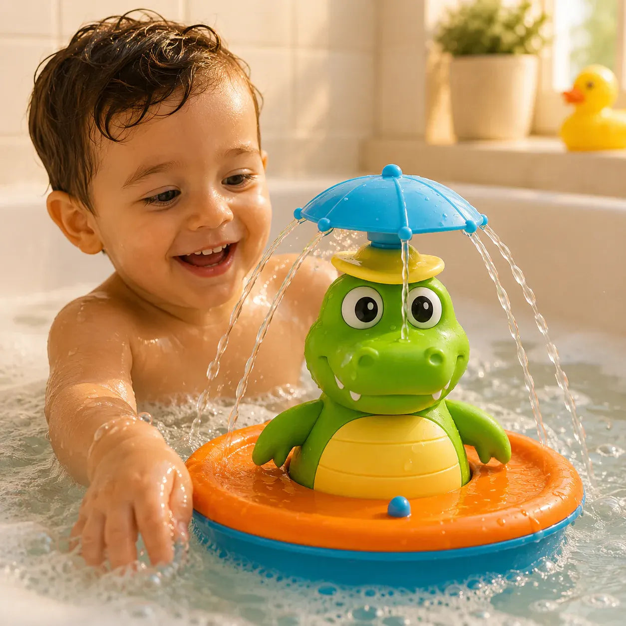 Colorful Light-Up Floating Bath Toy for Toddlers with Water Spray Feature