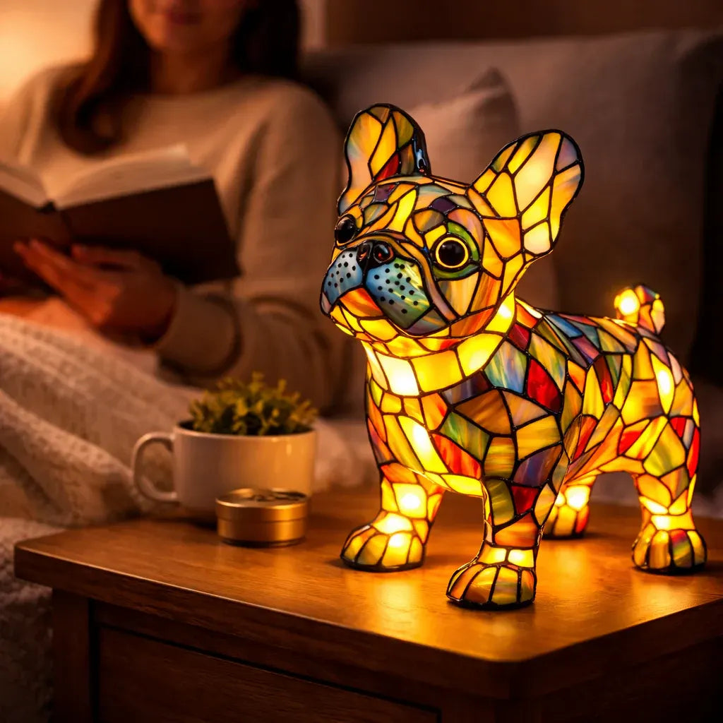 Colorful Stained Glass Dog LED Table Lamp Decorative Night Light