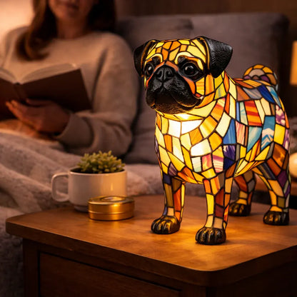 Colorful Stained Glass Dog LED Table Lamp Decorative Night Light