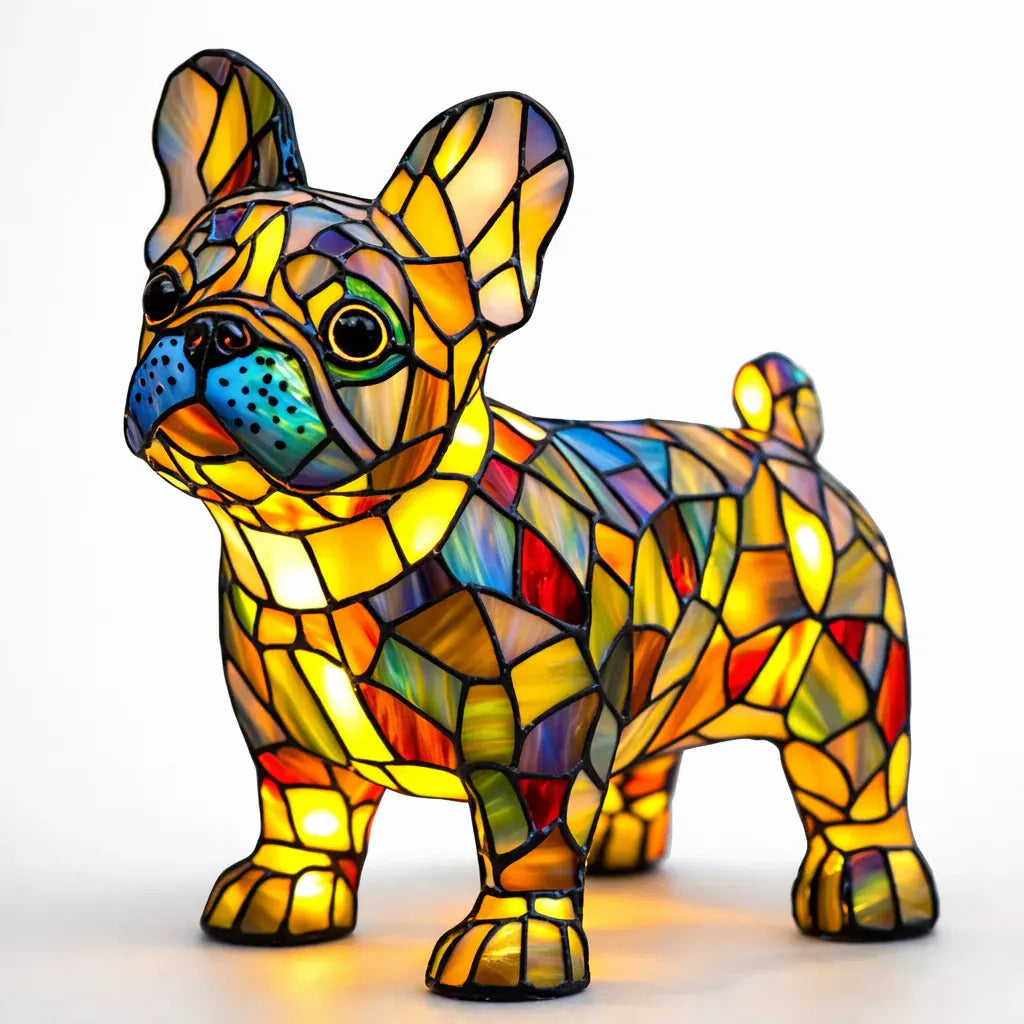 Colorful Stained Glass Dog LED Table Lamp Decorative Night Light