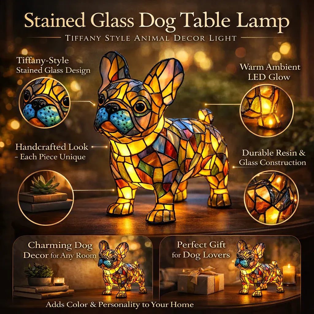 Colorful Stained Glass Dog LED Table Lamp Decorative Night Light