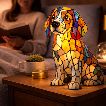 Colorful Stained Glass Dog LED Table Lamp Decorative Night Light