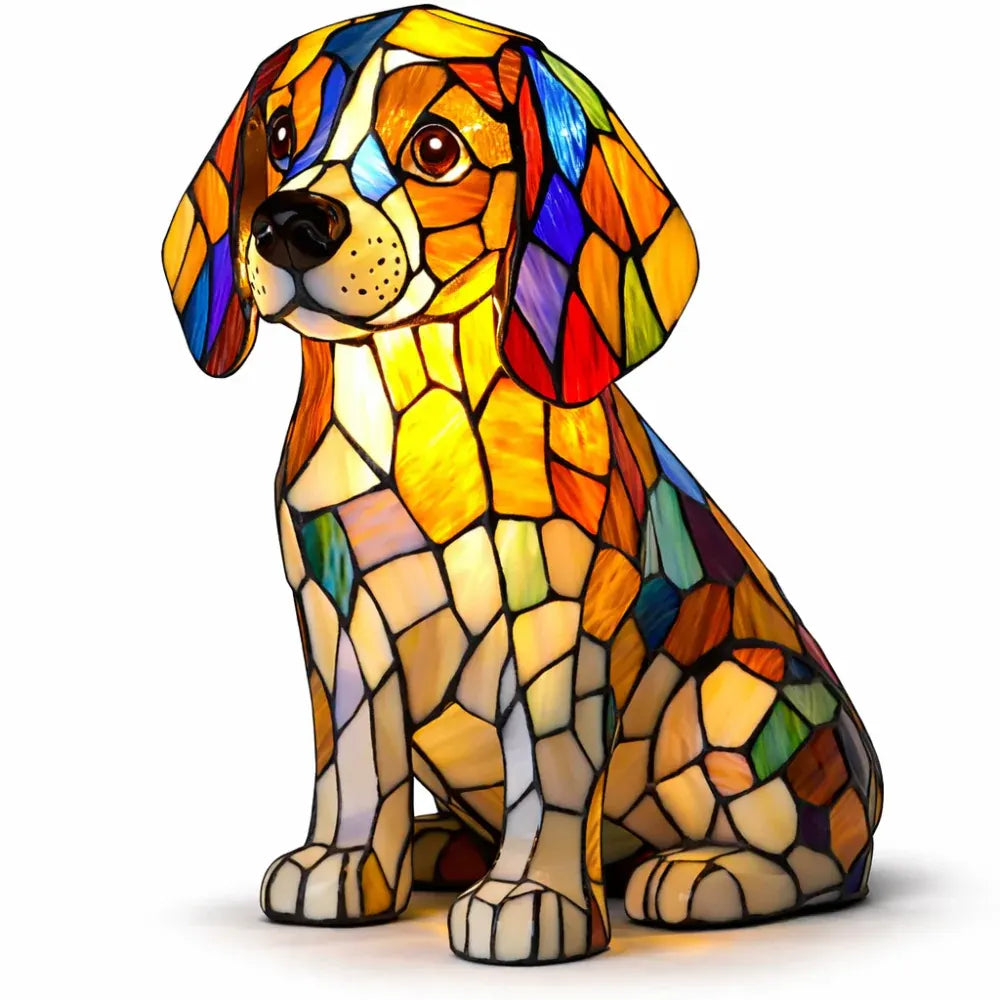 Colorful Stained Glass Dog LED Table Lamp Decorative Night Light