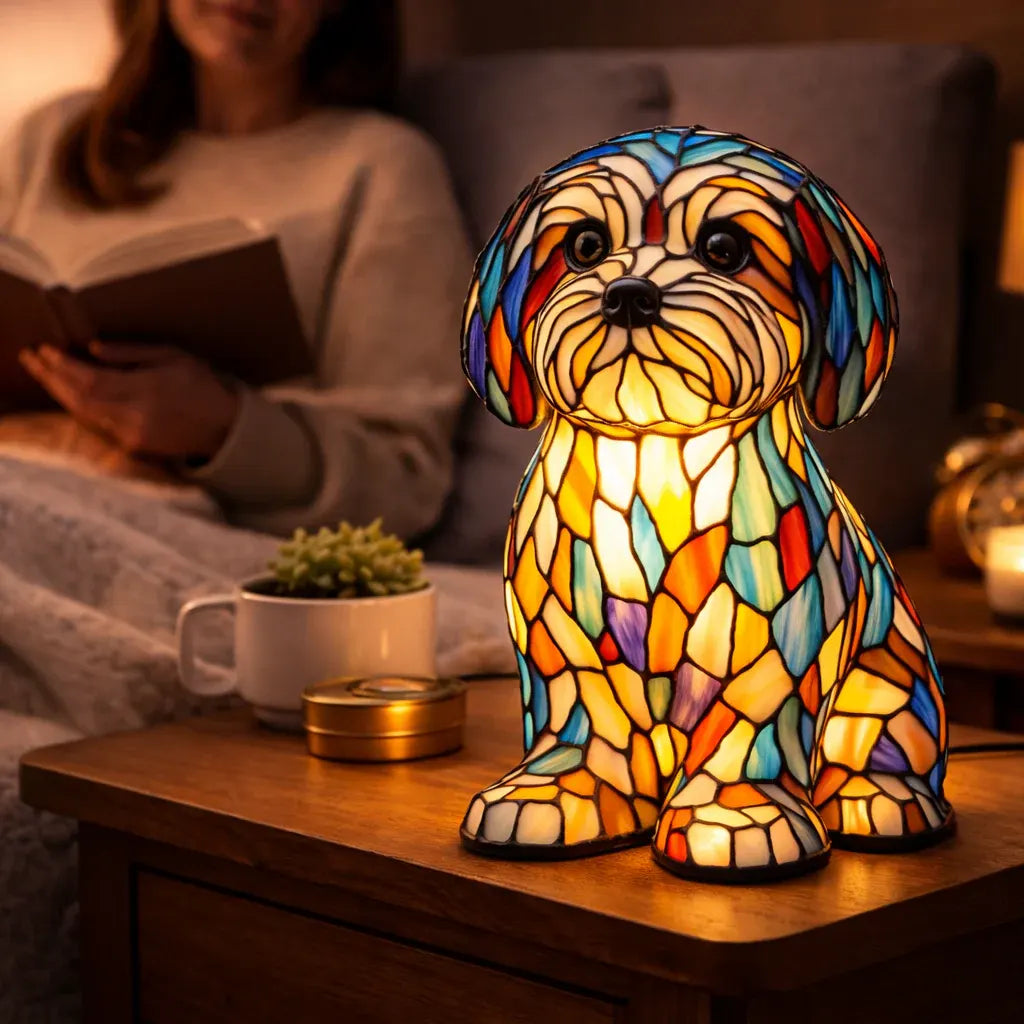 Colorful Stained Glass Dog LED Table Lamp Decorative Night Light