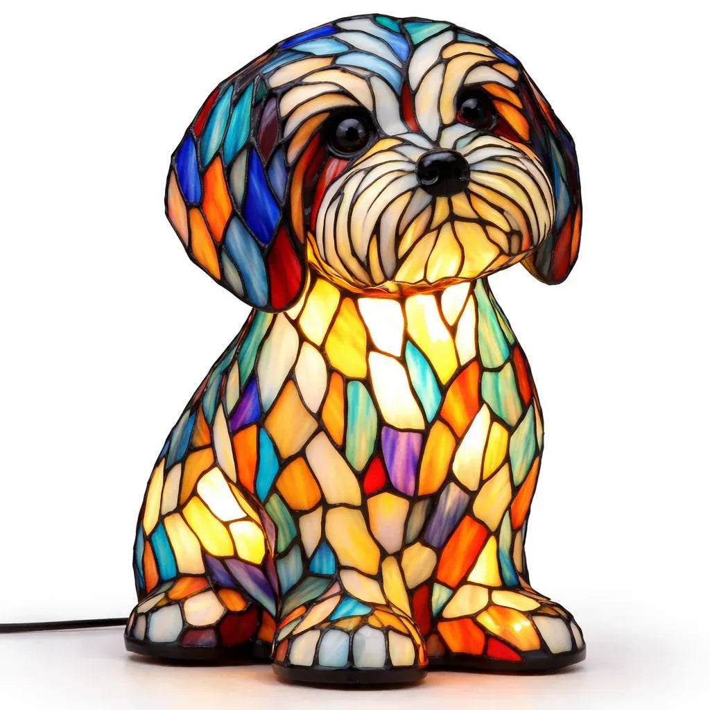 Colorful Stained Glass Dog LED Table Lamp Decorative Night Light