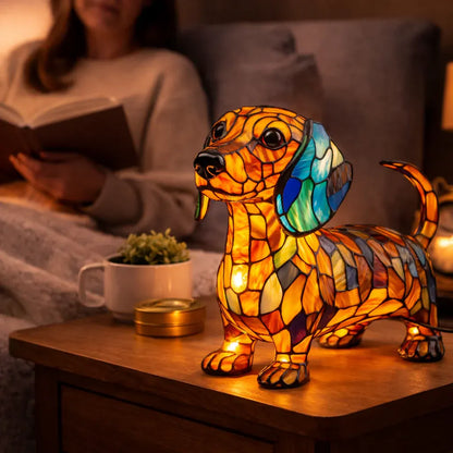 Colorful Stained Glass Dog LED Table Lamp Decorative Night Light