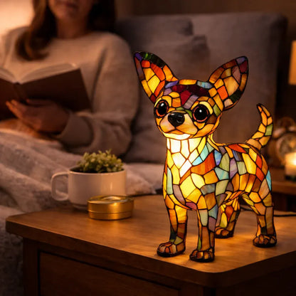Colorful Stained Glass Dog LED Table Lamp Decorative Night Light