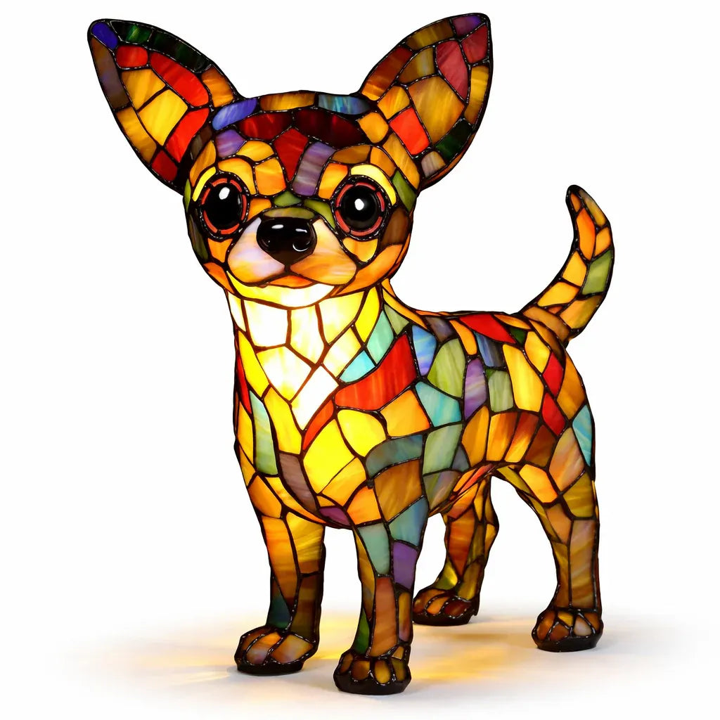 Colorful Stained Glass Dog LED Table Lamp Decorative Night Light