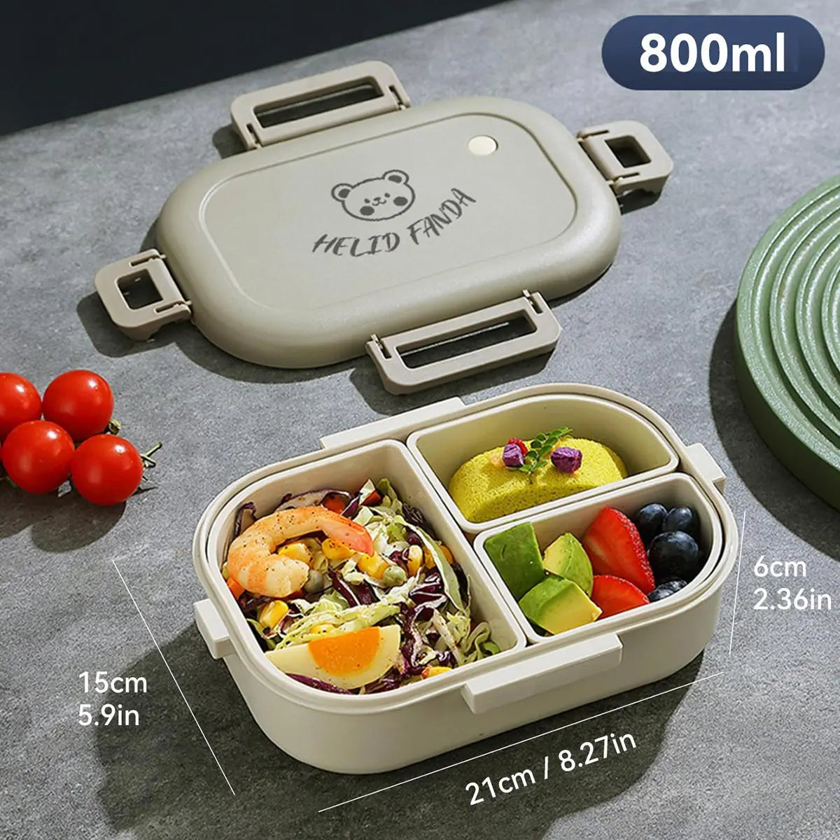 Compact Bento Lunch Box | Leak-Proof, 3-Compartment Portable Container