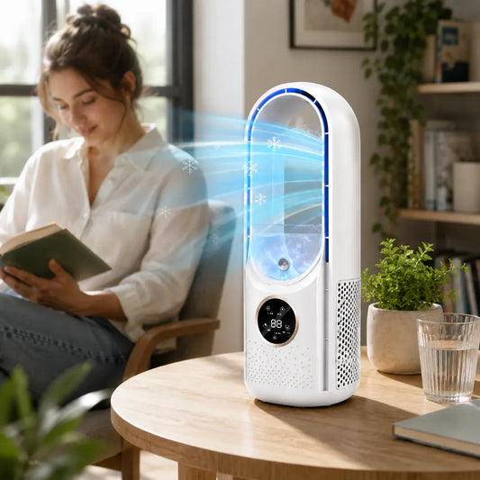 Compact Bladeless Portable Cooling Fan with Mini Air Conditioner Function