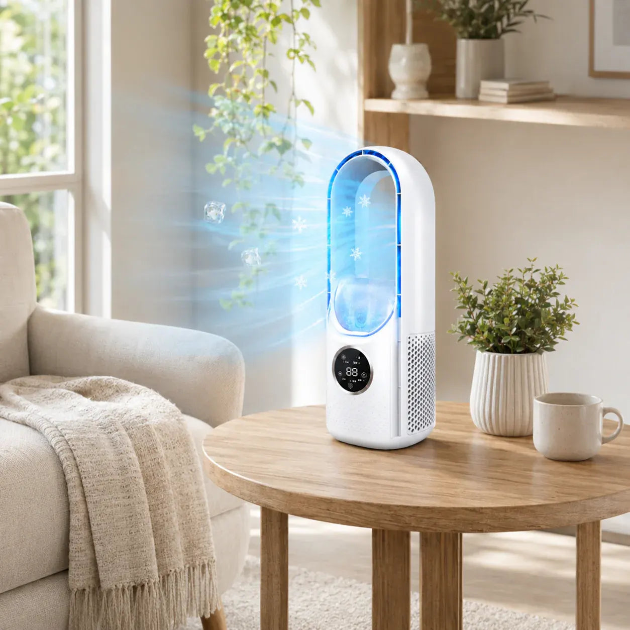Compact Bladeless Portable Cooling Fan with Mini Air Conditioner Function