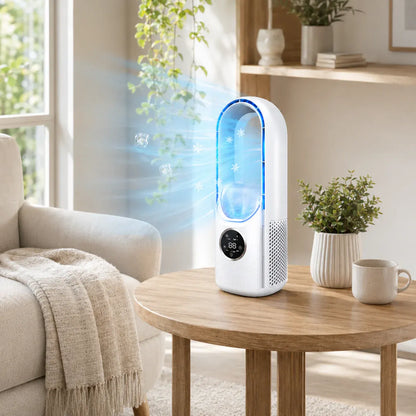Compact Bladeless Portable Cooling Fan with Mini Air Conditioner Function