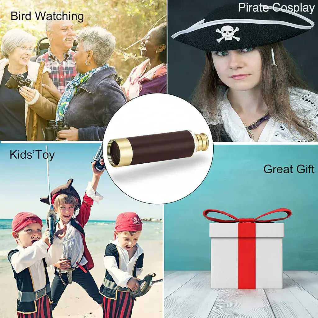 Compact Brass Leather Handheld Zoom Monocular Scope