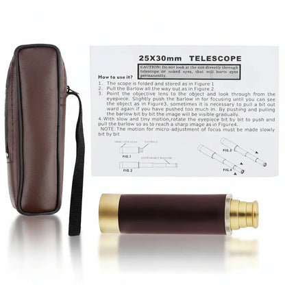 Compact Brass Leather Handheld Zoom Monocular Scope
