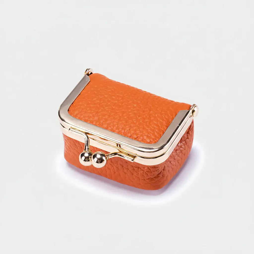 Compact Leather Jewelry Case with Gold Clasp for Travel Storage