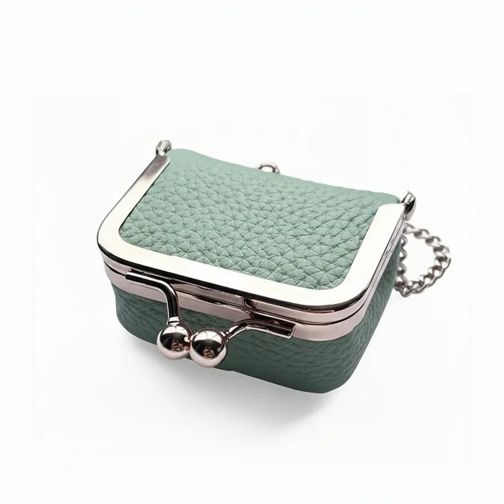 Compact Leather Jewelry Case with Gold Clasp for Travel Storage
