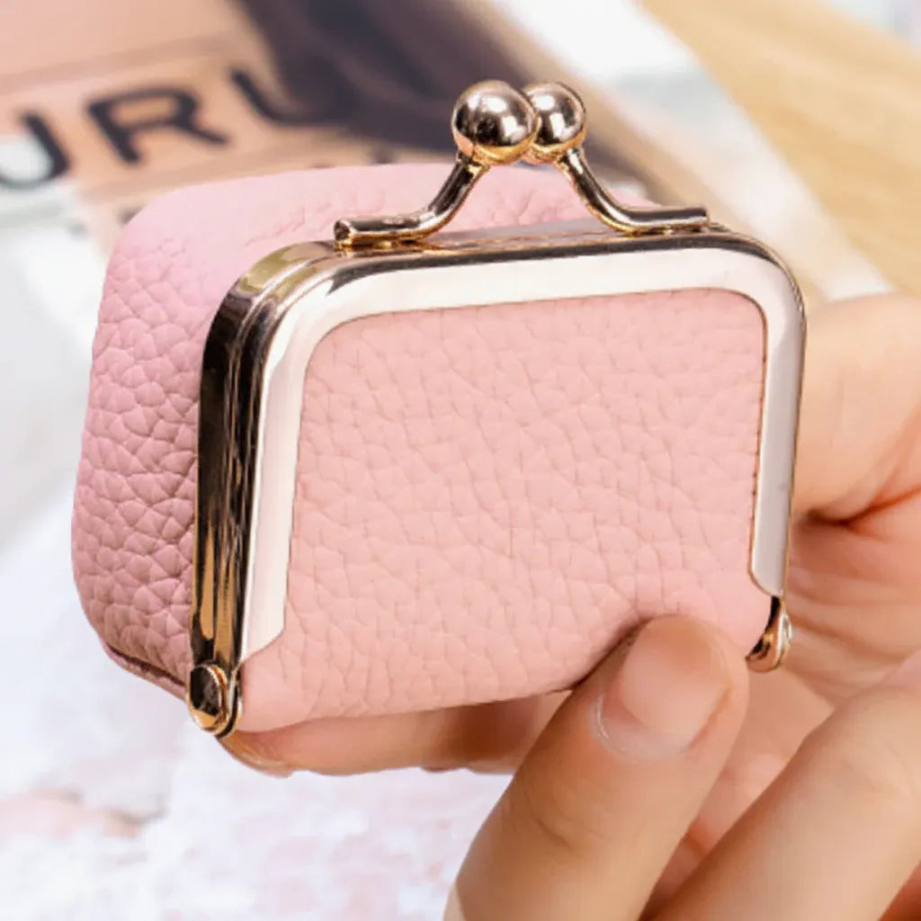 Compact Leather Jewelry Case with Gold Clasp for Travel Storage
