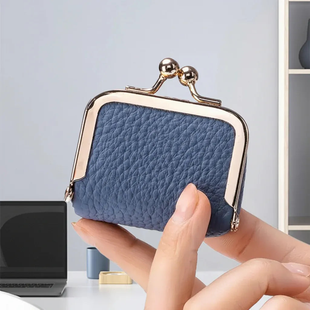 Compact Leather Jewelry Case with Gold Clasp for Travel Storage