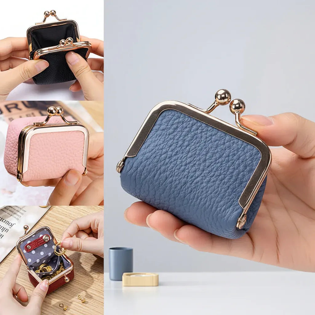 Compact Leather Jewelry Case with Gold Clasp for Travel Storage